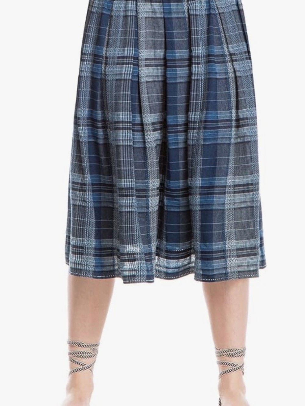 Max Studio 100% Cotton Blue Plaid Midi Skirt